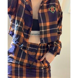Plaid Cropped Windbreaker and Mini Skirt Match Set